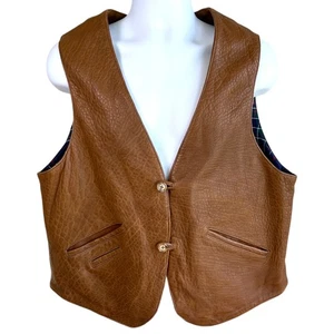 Vintage Willis & Geiger Mens Leather Vest Brown Size Large Western Safari - Picture 1 of 8