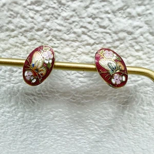 Vintage Cloisonné Enamel Floral Butterfly Post Earrings - Picture 1 of 5