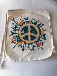 Cotton Drawstring Bag String Backpack Gym Mens Womens Peace Sign Bag - Picture 1 of 3