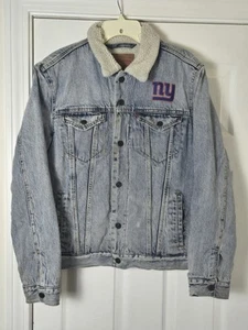 Levis x NFL New York Giants Embroidered Denim Trucker Jacket Sherpa Lined Medium - Picture 1 of 7