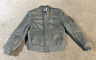 Chaqueta de bombardero de cuero gris Eagle International de colección para hombre - talla 40 - Gran Bretaña Foto 1 de 4