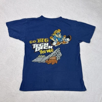 Vintage Tech Deck Pee Wee Tshirt Youth Large GO BIG Skateboarding Blue Rare - Image 1 of 4