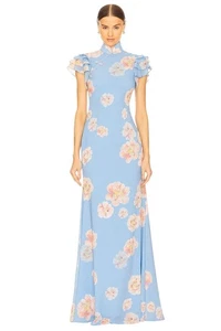 SAU LEE Sylvie Dress in Blue Multi 2 New Womens Floral Gown Long Maxi - Picture 1 of 11