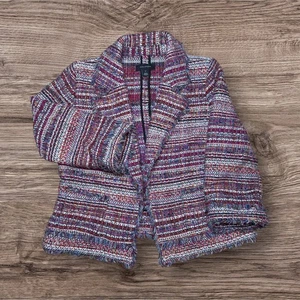 Halogen Multicolor Tweed Bouclé Blazer Women’s Sz M  Jacket Fringe Open Front - Picture 1 of 11