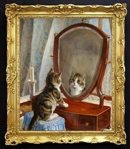 Handmade Old Master-Art Antique Oil Painting Animal cat on canvas 24"x30" - Picture 1 of 2