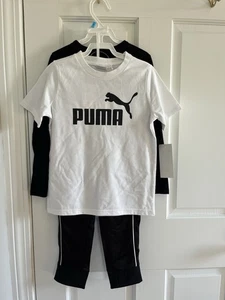 Puma Kids 3 Piece Set Boys Size 5 Black White Shirt Pants Logo Outfit NWT - Picture 1 of 9