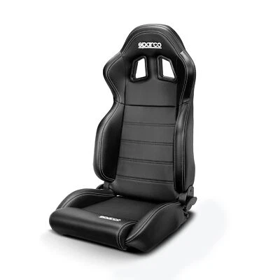 Sparco R100 Seat - Black Faux Leather Vinyl Trim - Recline Lever, Base Mount — 第 1/3 张图片