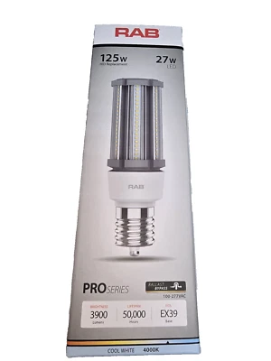 RAB PRO SERIES 27W 4000K COOL WHITE BALLAST BYPASS-100/277V 3900LUMENS EX39 BASE - Image 1 of 4