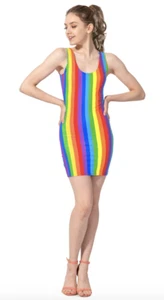 Adult Womens Mardi Gras Rainbow Dress Bodycon Tank Stripe Parade Gay Pride LGBT - Picture 1 of 1