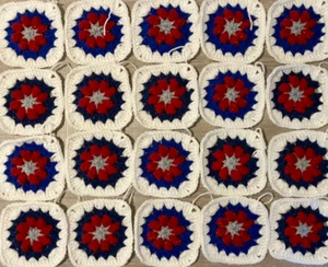 Granny Square Lot - 20 pieces - Americana - Popcorn Flower - Picture 1 of 4