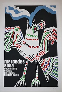 Cuban Silkscreen Movie Poster"Mercedes Sosa.Argentina Singer.Signed by artist. - Picture 1 of 3