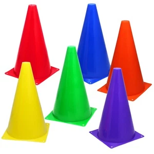 6 Assorted-Color 9" Cones Training Marker Pitch Soccer Football Agility Traffic - Picture 1 of 1