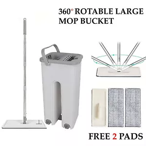 360° Flat Squeeze Microfiber Mop Bucket Set or refill Home Floor Tiles Cleaning - Picture 1 of 10