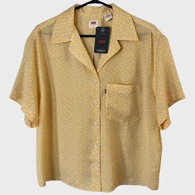 Camisa Levis Floral Resort Amarilla Para Mujer Talla Grande Manga Corta Abotonada Nueva Foto 1 de 4