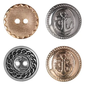 Buttons Silver or Gold Anchor,chain effect, decorative edge, haberdashery sewing - Picture 1 of 13