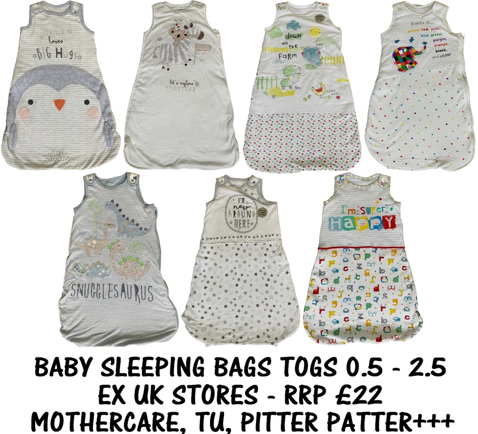 BABY SCHLAFSACK EX UK STORES JUNGEN MÄDCHEN BAUMWOLLE 0M-2Y TOG 0,5-2,5 BRANDNEU