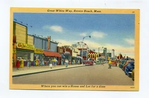 Parque de atracciones Revere Beach MA lino postal calle, noria, letreros - Imagen 1 de 2