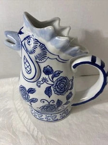 Blue & White Rooster Pitcher RARE VINTAGE Bella Casa by Ganz Cobalt 9" - Picture 1 of 8