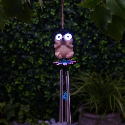 Solar Powered Big Eyed Hedgehog With Windchime Garden Decoration Led Light - Image 1 of 4
