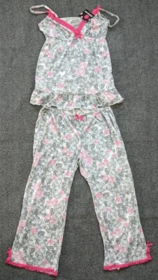 Conjunto de Pijama Joe Boxer Nuevo con Etiquetas~Mujer XS~Tank Top Capri~Mariposas Rosa Encaje Blanco Negro Foto 1 de 4