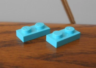 MEDIUM AZURE 1x2 2x1 plate, genuine LEGO spare parts 3023 x2 TURQUOISE - Image 1 of 2