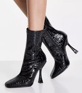 Glamorous heeled sock boot in black croc UK 6 - Picture 1 of 4