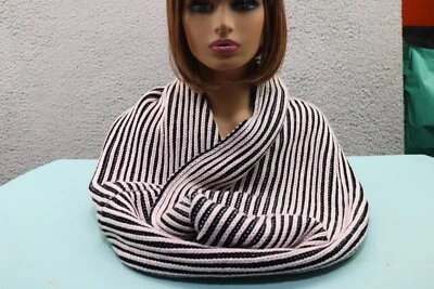 Kate Spade NY Infinity Scarf-Knit-100% Acrylic-Black & Lt.Pink Stripes-Soft - Image 1 of 4
