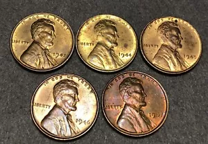 1942-P 1944-P 1945-P 1946-P 1947-P BU Uncirculated Lincoln Wheat Cent Lot - Picture 1 of 2