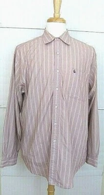 Camisa de vestir Nautica para hombre talla 34/35 marrón beige rayas cuello abotonado Foto 1 de 4