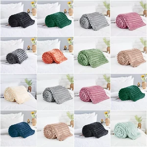 Chunky Cord Backed Fleece Blanket Sofa Throw Soft Warm Faux Double & King Sizes - Picture 1 of 62