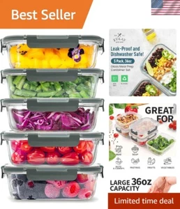 Versatile Gray Glass Meal Prep Containers - 5 Pack, Dishwasher Safe & BPA Free - Picture 1 of 9