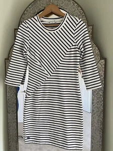 NWT LACOSTE Sz 34/2 Form Fitting 3/4 Sleeves Blue + White Striped Dress - Picture 1 of 12