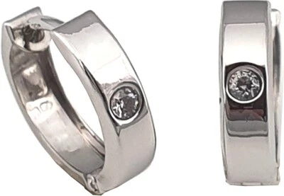 Plegable Creoles Oro Blanco 375 Circonia Aros 9 Quilates Pendientes Pulido Oro - Imagen 1 de 3