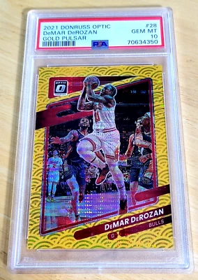PSA 10 GEM MINT 2021 DEMAR DEROZAN SP 01/10 GOLD PULSAR OPTIC PRIZM #28 G2695 - Image 1 of 3