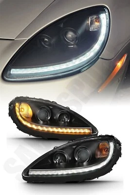 Black Projector Headlights w/ Sequential LED Signal for 2006-2013 Corvette C6 - Image 1 of 4