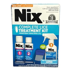 Nix Complete Lice Treatment Kit Permethrin Creme Rinse(1%) 3-Piece Treatment NEW - Picture 1 of 2