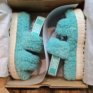 UGG OH FLUFFITA PLATFORM SLIDE WOOL SLINGBACK SANDAL TIDE POOL WOMENS US 9 - Picture 1 of 9