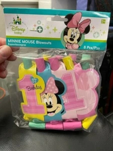 1st Minnie Mouse 8 PCS BLOWOUTS Birthday Party Supplies Noisemakers Horns Favors - Picture 1 of 1