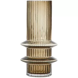 Beautiful 8.5" Tall Ribbed Oyster Gray Tubular Glass Vase 3.9"D - Picture 1 of 7