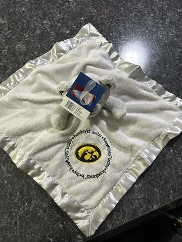 Iowa Hawkeyes Gray Security Bear Baby Blanket [NEW] NCAA Plush Teddy Stuffed Cover