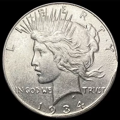 Error 1934-S Peace Dollar AU+ Clipped Rim Clip Choice Almost Uncirculated Coin!! - Image 1 of 4