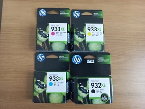 Genuine HP 932XL Black / 933XL Colour Cyan / Magenta / Yellow Ink Cartridges - Picture 1 of 6