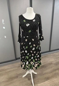 Laura Ashley women's jersey dress 3/4 sleeve size 12 black floral print - Picture 1 of 13