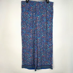 J. Jill Damen Medium TALL Pull-On Hose blau orange Paisley Blumen weites Bein - Bild 1 von 10