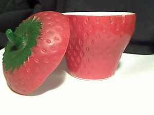 Vintage Hazel Atlas Erdbeer Marmelade Gelee Glas Behälter, bemaltes Milchglas - Bild 1 von 3