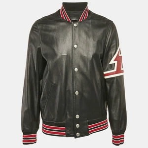 Givenchy Black Applique Leather Bomber Jacket L - Picture 1 of 5