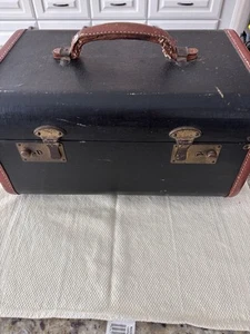 Valigia treno vintage anni 40 trasporto borsa trucco vanità bordo nero marrone - Foto 1 di 11