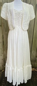 VTG Gunne Sax Jessica 11 Prom Wedding Dress W/Bolero Ivory Lace Cottage Prairie - Picture 1 of 24