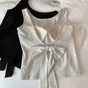 Solid Color Sleeveless Crop Top Bowknot Camisole With Pads Summer Seaside - Picture 1 of 17
