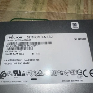 Micron 5210 ION 7.68TB SATA 6Gb/s 2.5" Enterprise SSD MTFDDAK7T6QDE - Photo 1/4